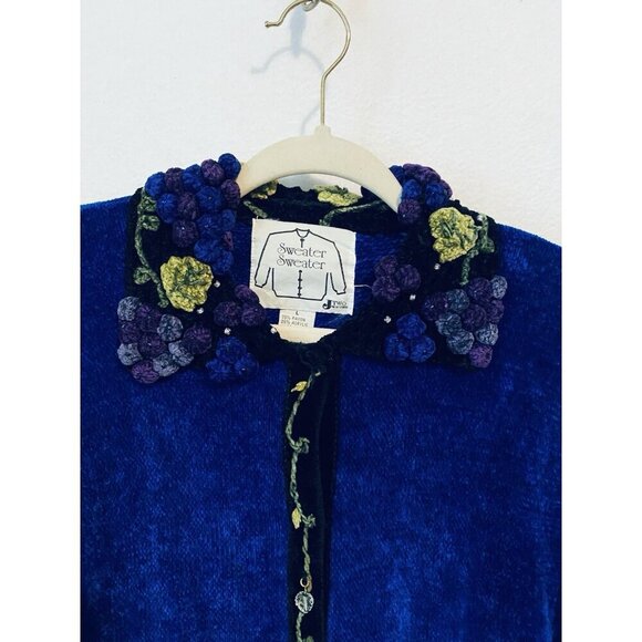 Sweater Sweater J Two Cardigan Sweater Womens Large Blue Embroidered Artsy Cozy - Picture 2 of 6